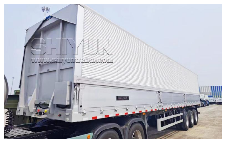 Wing van trailer parked outdoor gray