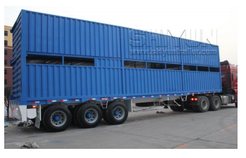 Blue livestock semi trailer enclosed