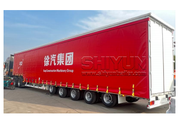 Red curtain side semi trailer