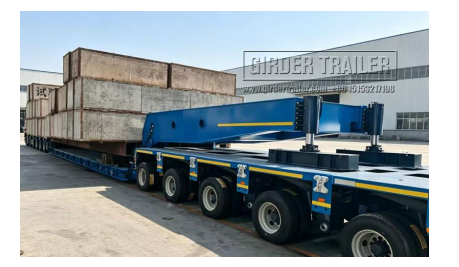 Blue modular trailer loaded with cargo