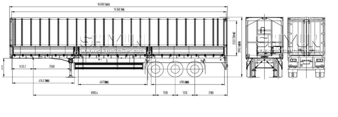 Wing van semi trailer technical dimension drawing
