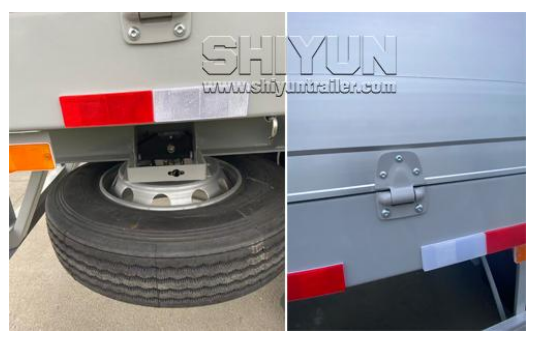 Wing van trailer wheel and hinge detail