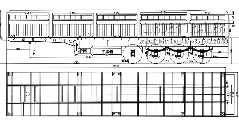 Fence semi trailer technical dimension drawing
