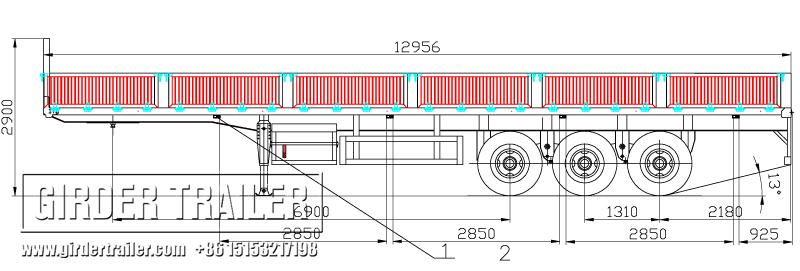 Drop side semi trailer technical dimension drawing