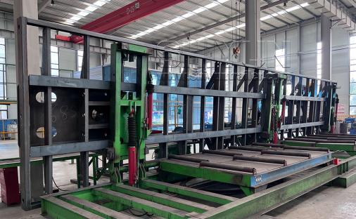 Flatbed trailer frame under construction