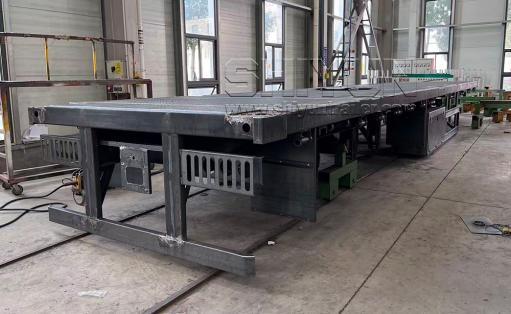 Flatbed trailer deck in workshop