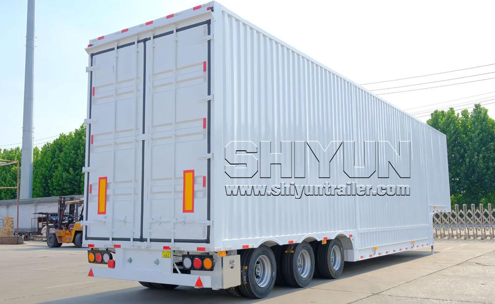 White dry van semi trailer side view