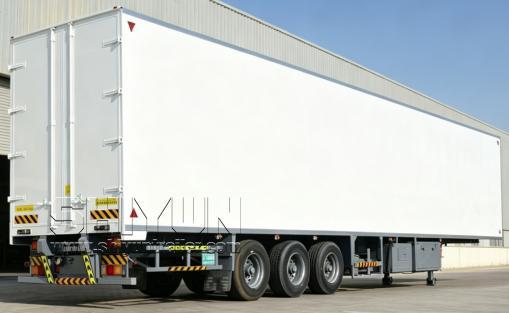 White dry van semi trailer parked
