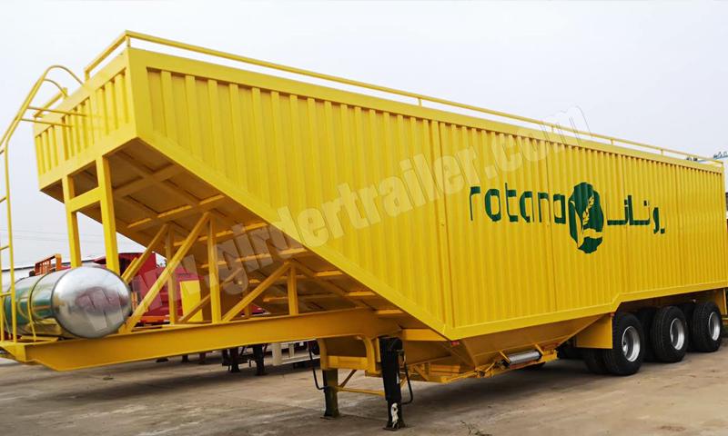 Yellow hopper silo trailer side view