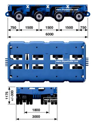 Modular trailer side view height drawing