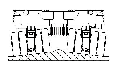 Modular trailer axle line top view technical drawing with dimensions