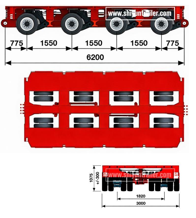 Modular trailer axle line technical drawing with dimensions