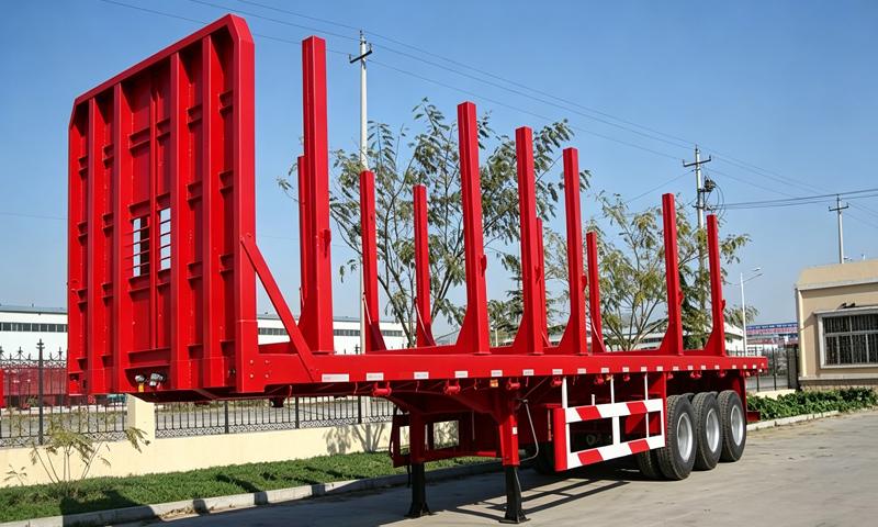 Flatbed type log trailer red large photo