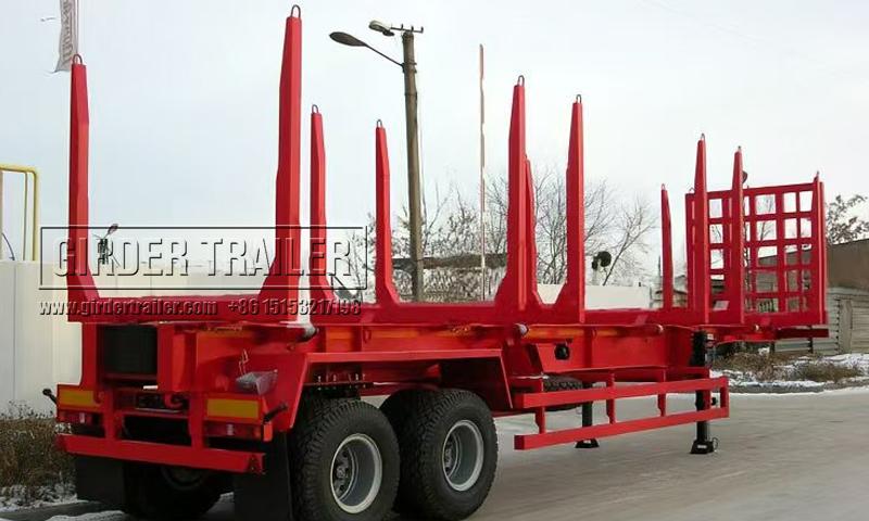 Flatbed type log trailer red with bolsters