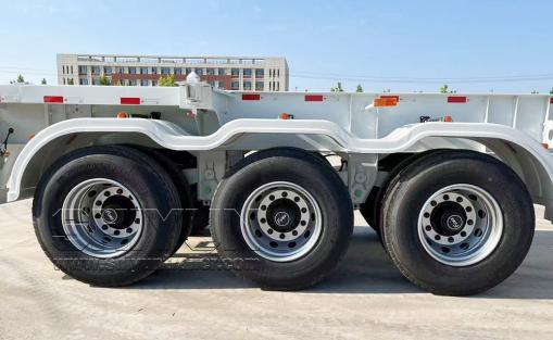 Three axle skeleton trailer wheels close-up