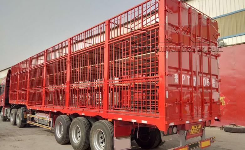 Four deck livestock trailer red rear view