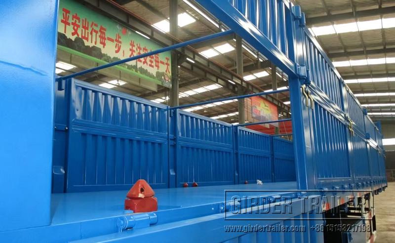 Blue fence semi trailer interior with open side rails