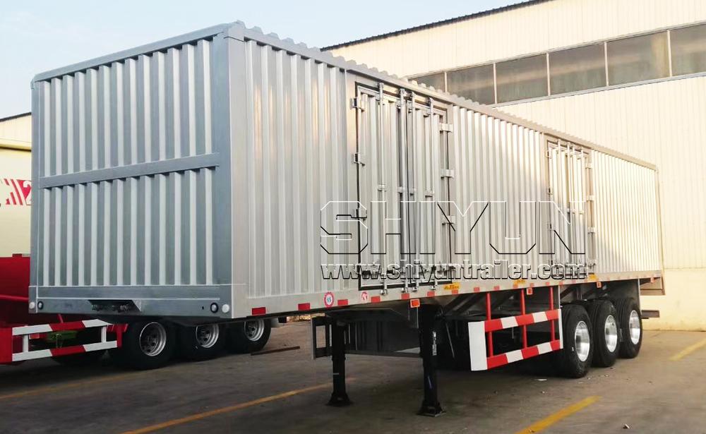 Dry van trailer with multiple side doors gray