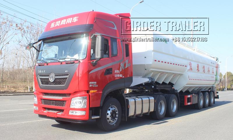 Red truck head with white bulk feed trailer final photo
