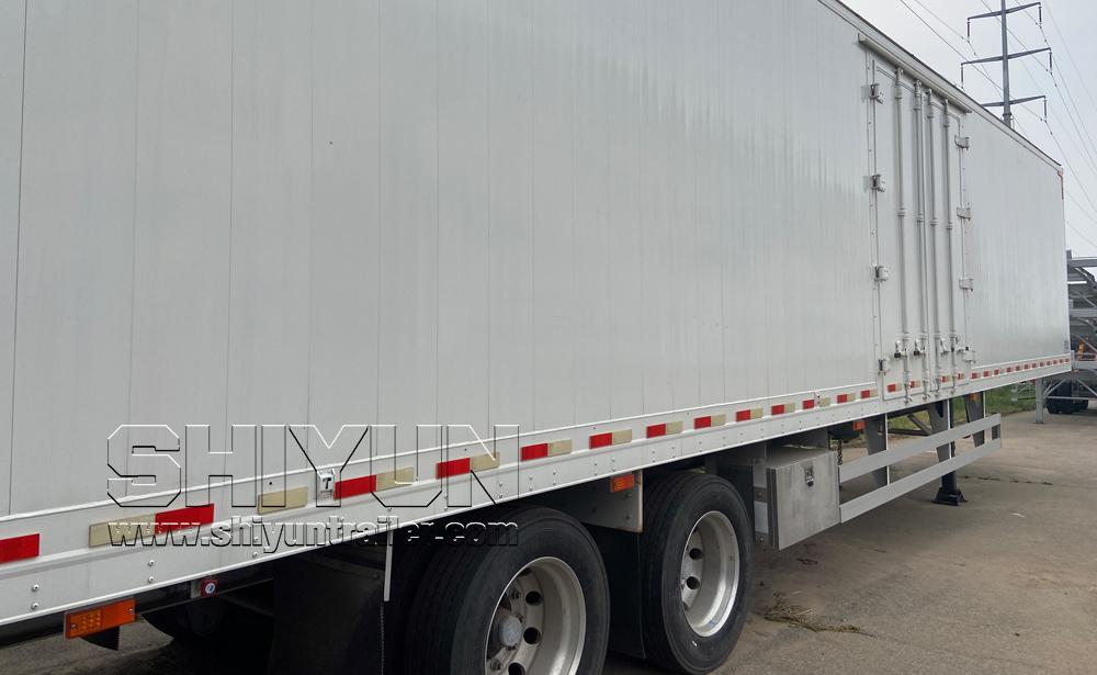 Dry van trailer white side view