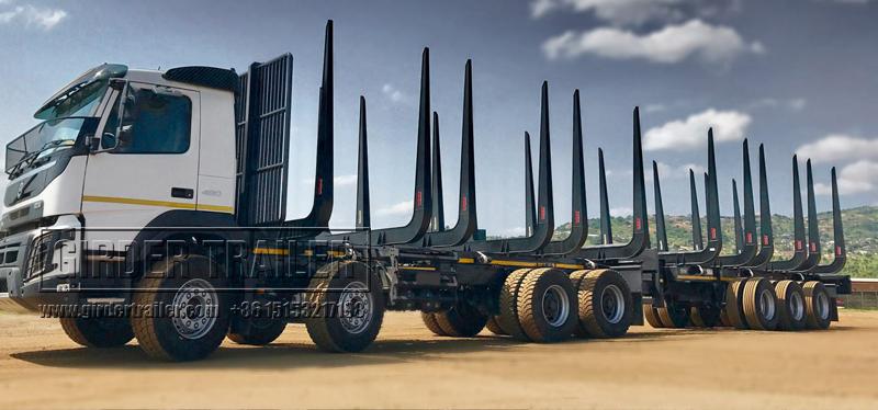 Superlink log trailer with truck and two trailers loaded