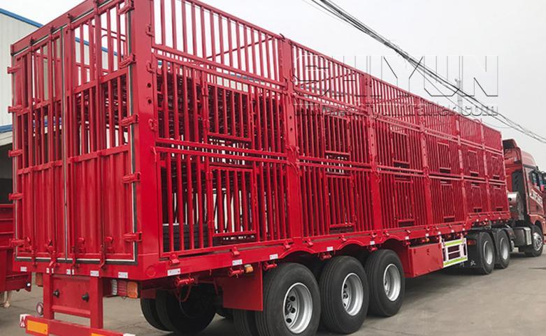 Three deck livestock trailer red rear view