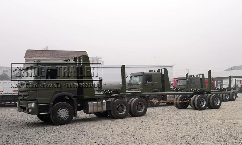 6x6 truck head with log draw bar trailer military convoy
