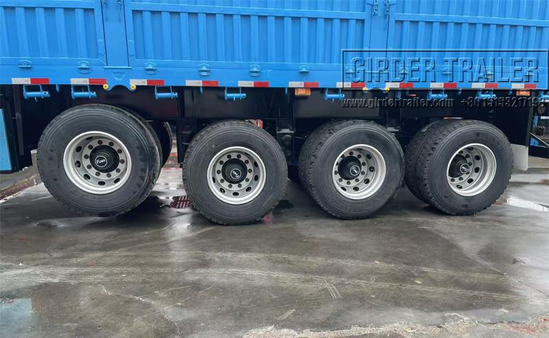 Blue trailer tires close-up