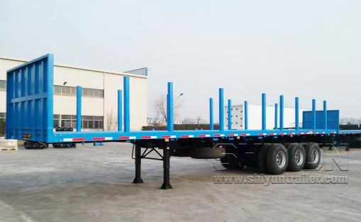 Flatbed trailer with side bars stakes blue