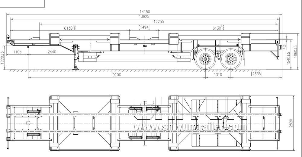 Side lifter container trailer technical dimension drawing
