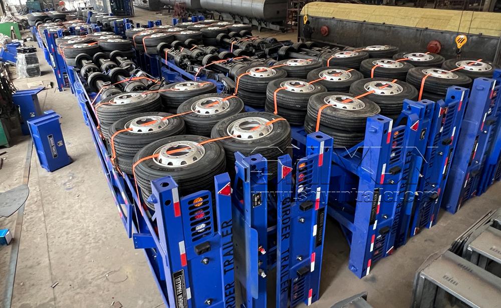 SKD CKD packaged tires and landing gear legs stacked
