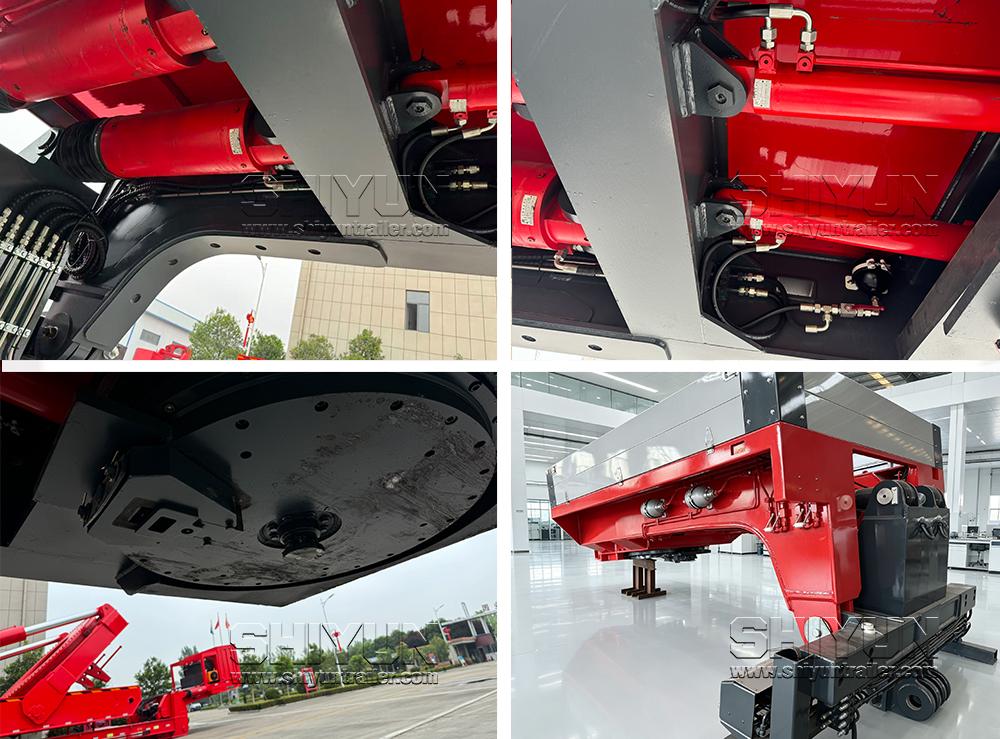 Hydraulic gooseneck cylinders, drop-deck plate and detachable gooseneck detail photos