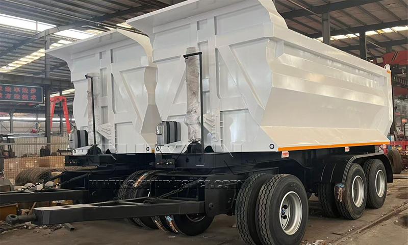 Dump draw bar trailer, white tipper body